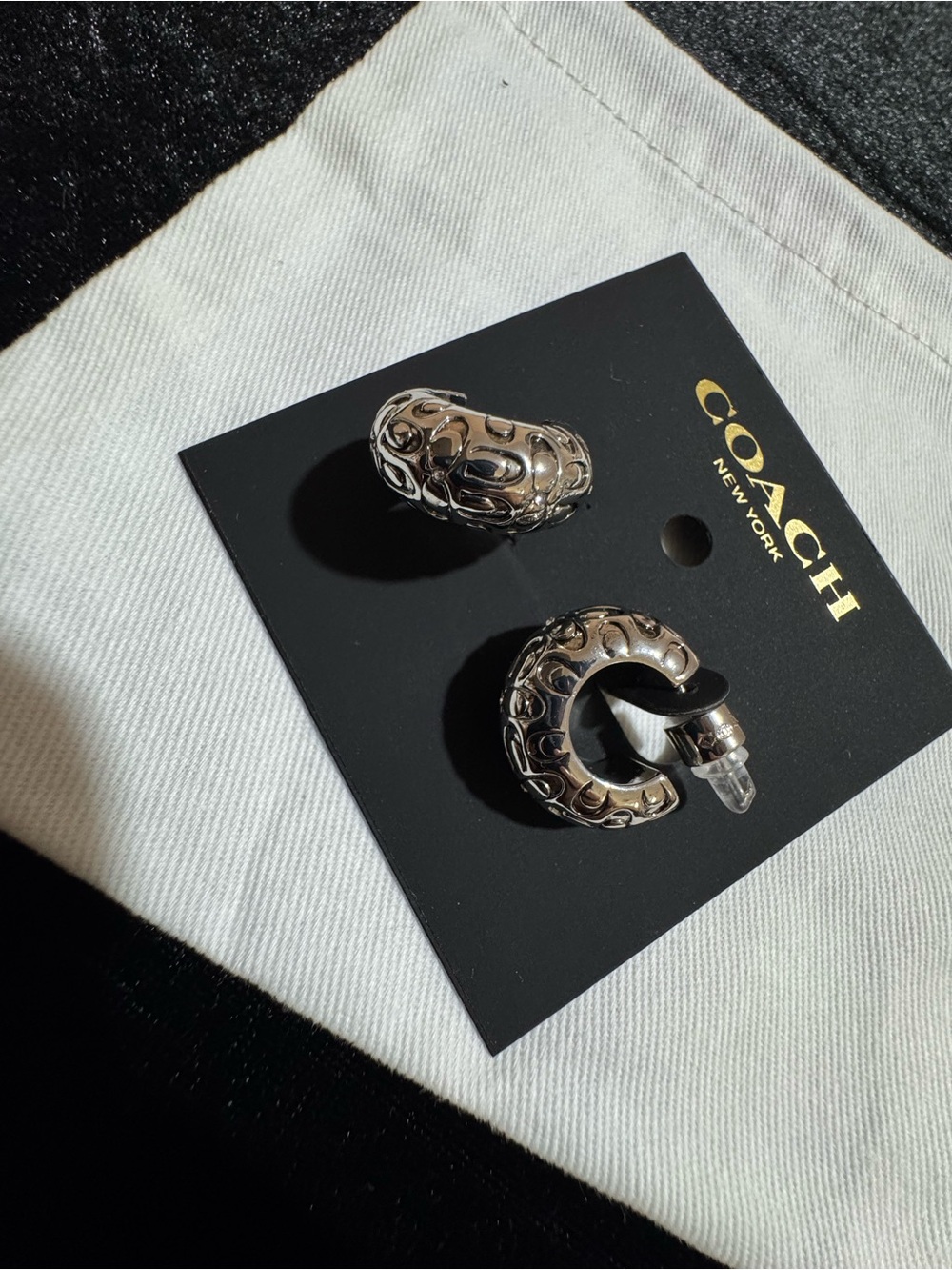 Coach Silver Signature Cuff Hoop Earrings - Picture 2 of 4